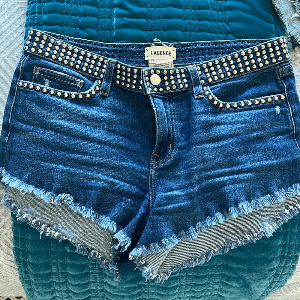 L’agence denim shorts with grommets